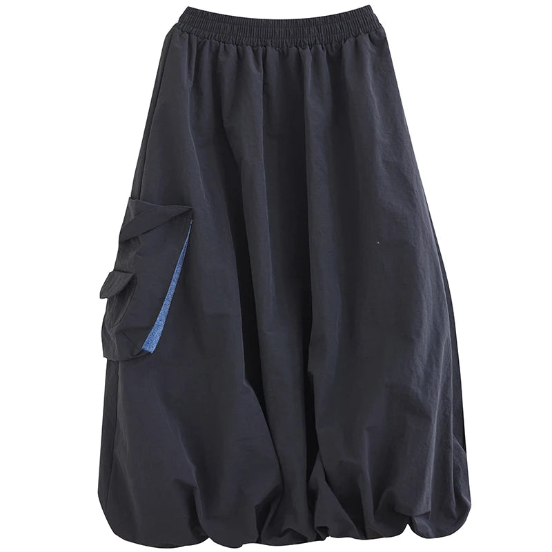 XITAO Ball Gown Casual Solid Color Loose Ankle-length Skirt New Patchwork Pocket Fashion Trendy Autumn Women Skirt GMM1073