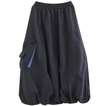XITAO Ball Gown Casual Solid Color Loose Ankle-length Skirt New Patchwork Pocket Fashion Trendy Autumn Women Skirt GMM1073