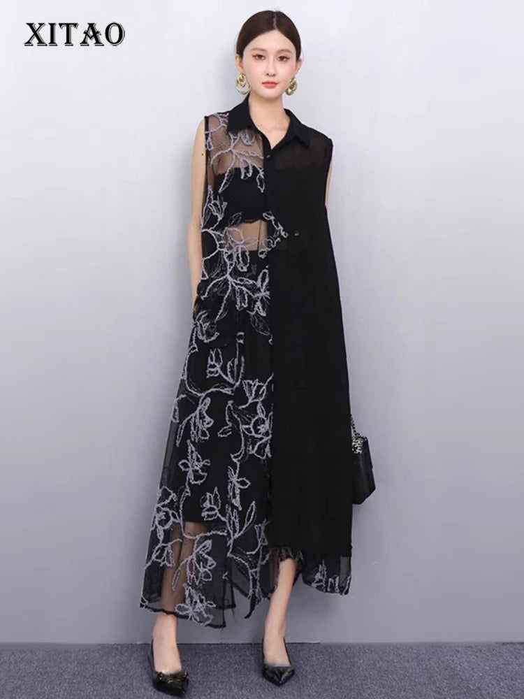 XITAO Irregular Embroidery Patchwork Sets Sleeveless Gauze Loose Casual Temperament Slimming Summer Woman Skirt Sets ZMY1300