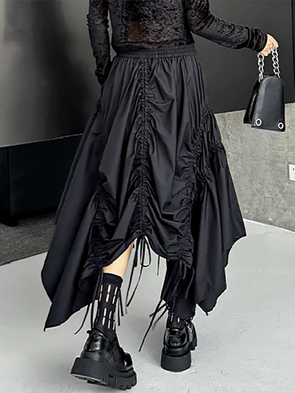 XITAO Drawstring Irregular Elastic Waist Skirt Casual Simple Solid Color Fashion Pleated Personality Summer Female Skirt ZMY1080