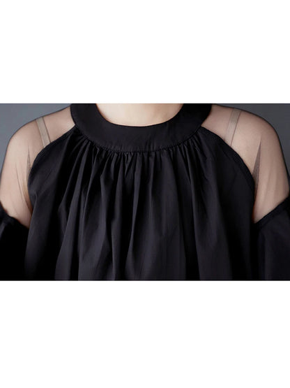 XITAO Mesh Patchwork O-neck Female Loose Dress Slimming A-line Simple Solid Color Women Temperament Elegant Dress ZMY1047