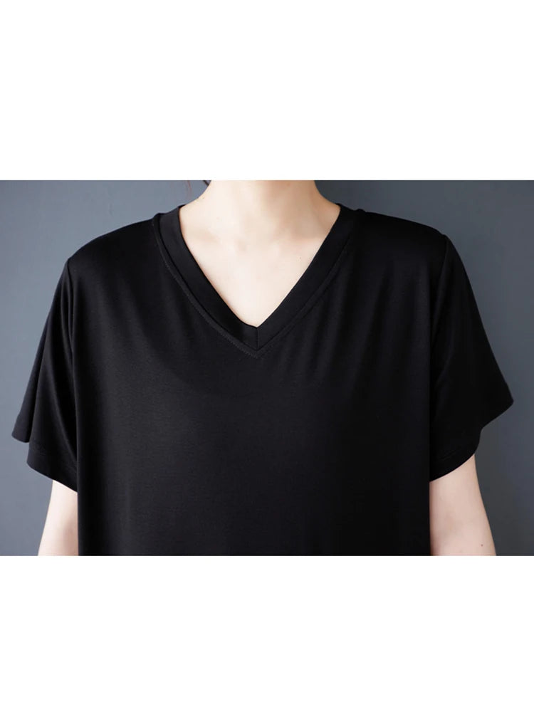 XITAO Patchwork Lace Mesh V-neck Dress A-line Short Sleeve Pleated Vintage Hong Kong Fashion Summer Women Dress HQQ2454