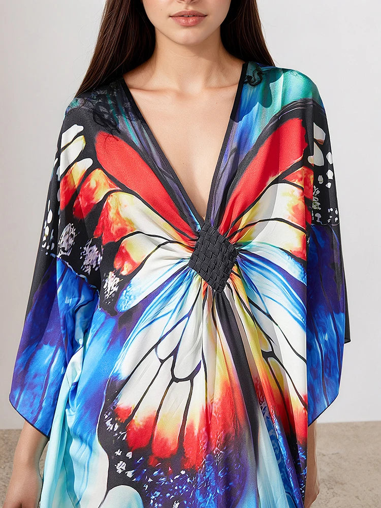 XITAO Irregular Print V-neck Bat Sleeve Female Dress Summer Women Thin Pullover All Match Fashion Street Tide Dress GJ1208