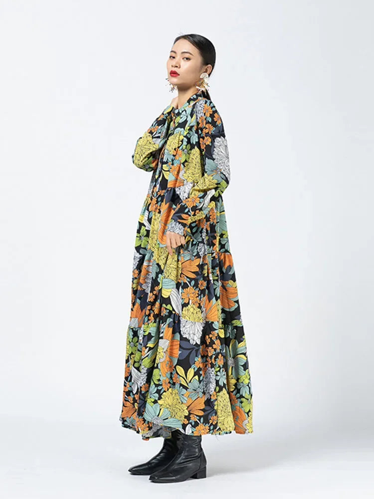 XITAO Vintage Floral Print Maxi Dresses for Women Long Sleeve  Minority Woman Dress Fashion Trend Autumn XJ5331