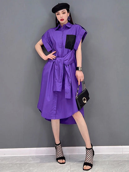 XITAO Irregular Casual Shirt Dress Fashion Personality Patchwork Women Loose Single Breasted A-line Simple Dress ZMY1076