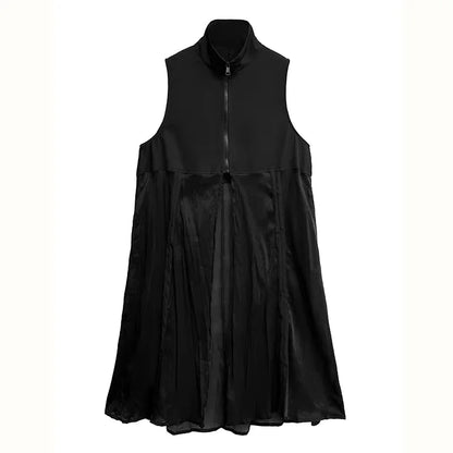 XITAO Patchwork Zipper Lapel Dress Casual Sleeveless New A-line Mid-calf Loose Turn-down Collar Spring Women Dress ZY8938