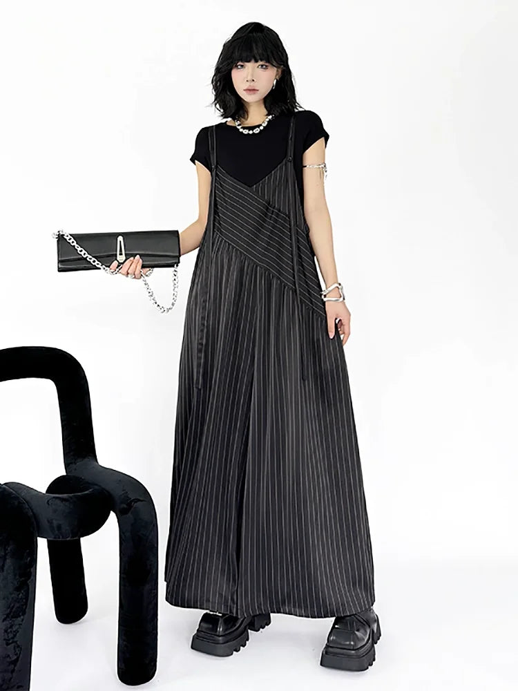 XITAO Irregular Patchwork Loose Jumpsuits Striped Casual Slimming Temperament Sleeveless V-neck Summer Woman Jumpsuits ZY8945