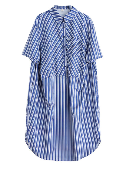 XITAO Patchwork Print Stripe Pullover Dress Turn-down Collar A-line Casual Half Sleeve Leisure New Summer Female Dress GYX1572