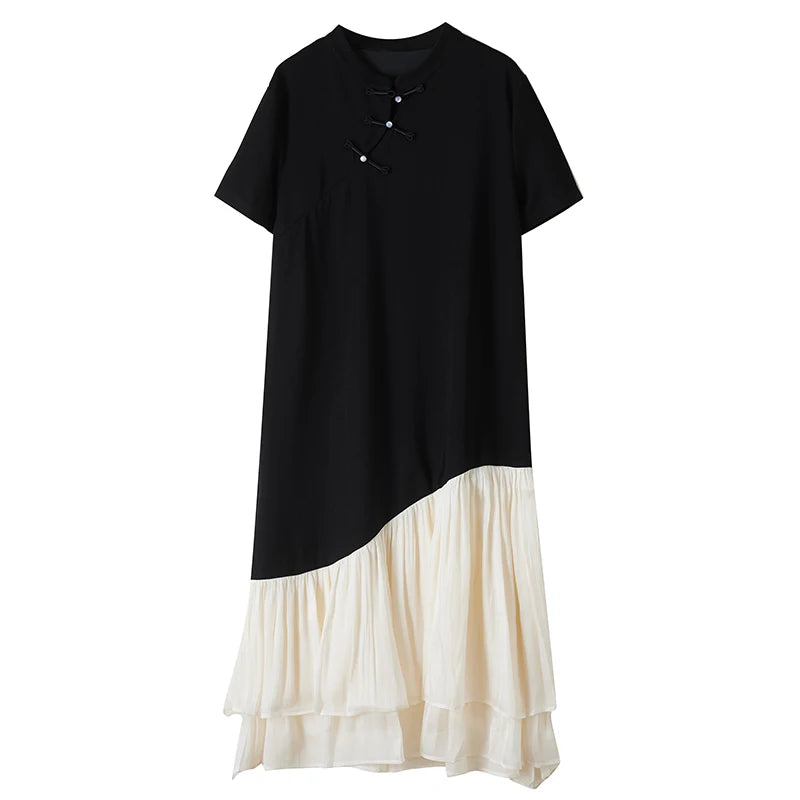 XITAO Irregular Patchwork Half Sleeve Dress Casual Short Sleeve A-line Chinese Style Elegant Fashion Spring Women Dress GYX1547