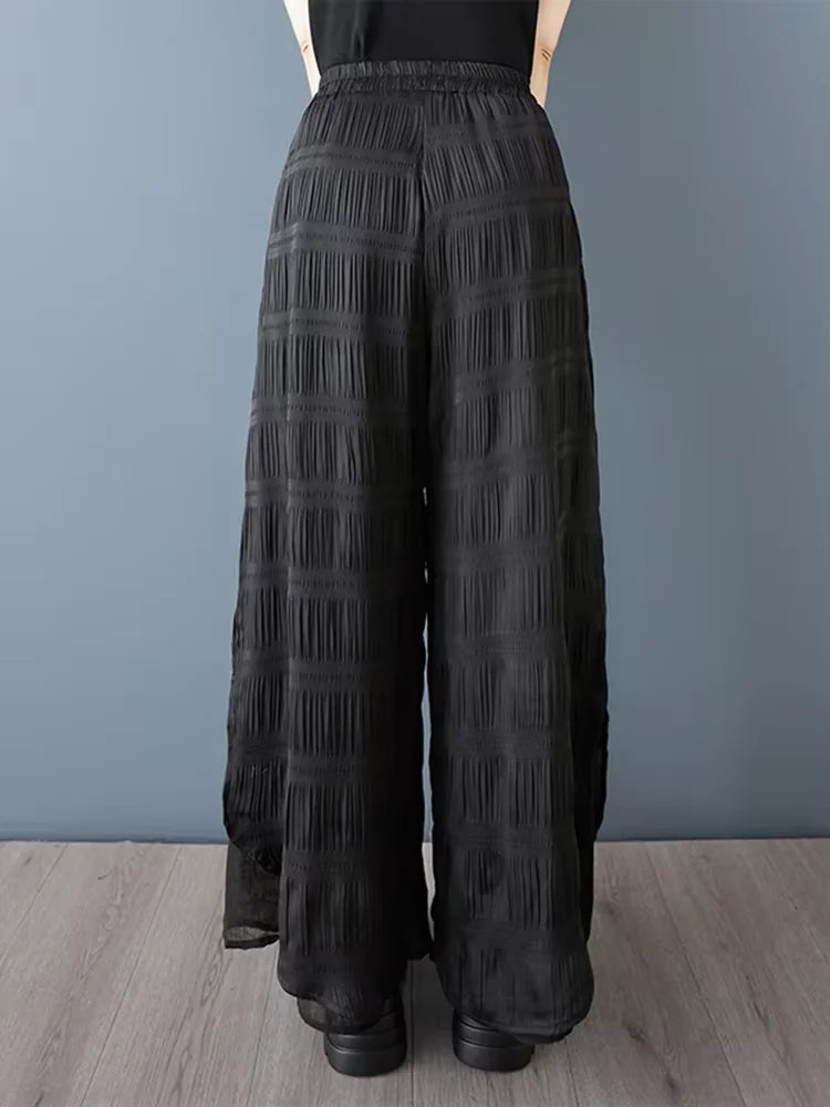 XITAO Pleated Elastic Waist Pant Casual Loose Fitting Solid Color Simple Wide Leg New Arrival Summer Women Pant ZMY1075