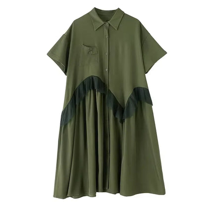 XITAO Gauze Loose Ruffles Dress Patchwork Solid Color Single Breasted New Arrival Slimming Summer Female Shirt Dress ZMY1236