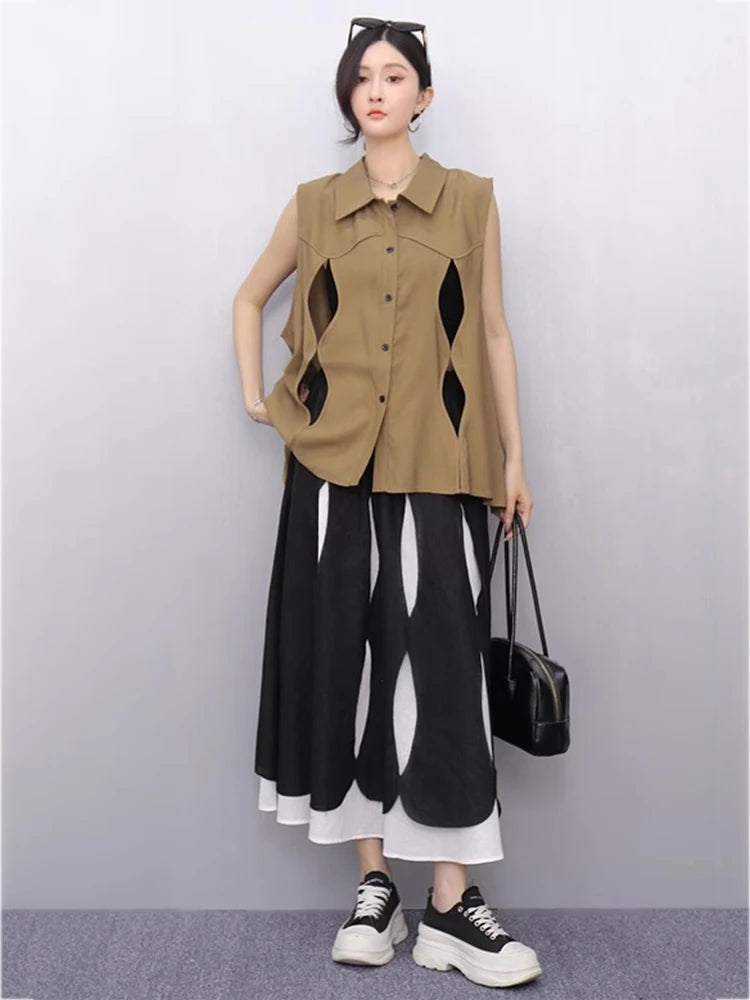 XITAO Hollow Out Lapel Single Breasted Vest Casual Solid Color Loose Fashion Sleeveless New Arrival Simple Female Vest GYX1620