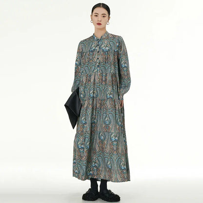 XITAO Vintage Print Loose Dress Fashion Contrast Color Patchwork Folds Women Spring New Slimming Trend Casual Dress HQQ2082
