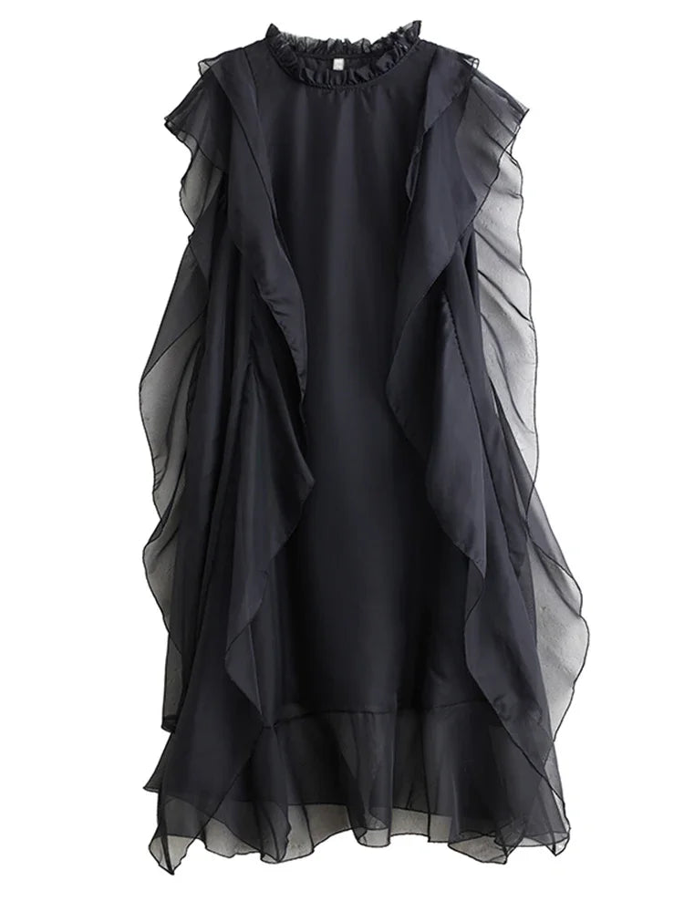 XITAO Gauze Patchwork Pullover Dress Short Sleeve Solid Color Loose O-neck Slim Solid Color All Match Temperament Dress ZMY1392