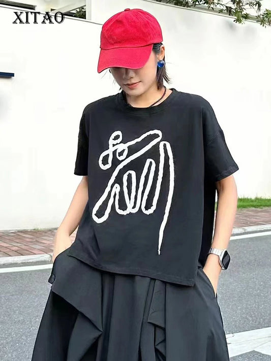 XITAO Patchwork Geometric Simple T-Shirts Loose Casual O-neck Short Sleeve All-match Personality Summer Woman Top ZMY1382