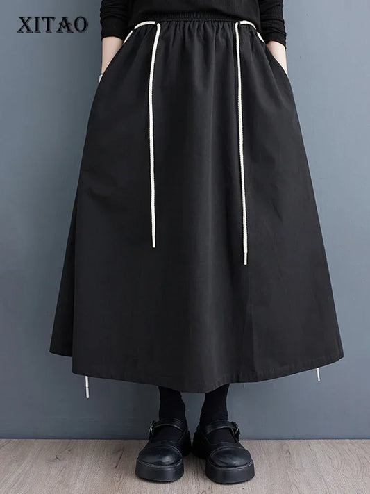 XITAO Loose Simplicity Skirt Personality Bandage Women Spring Summer New Arrival Casual Trend Elastic Waist Skirt LYD1226