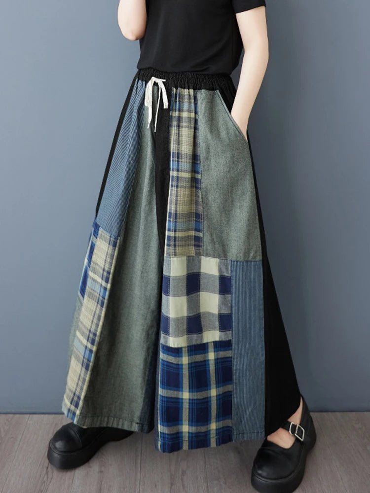 XITAO Patchwork Wide-leg Elastic Waist Female Jean Pant Casual Loose Fitting New Leisure Simple Spring Women Pant GYX1569