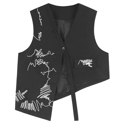 XITAO Irregular Embroidery Female V-neck Button Vest Casual Loose Fitting Sleeveless Lace-up Fashion Simple Women Vest HQQ2456