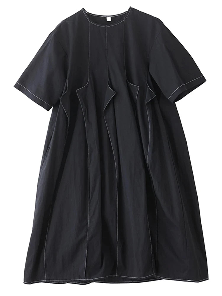XITAO Solid Color O-neck Simple Dress Short Sleeve Slimming Patchwork Asymmetrical A-line Pullovers Summer Woman Dress ZMY1368