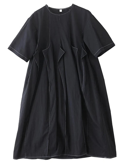 XITAO Solid Color O-neck Simple Dress Short Sleeve Slimming Patchwork Asymmetrical A-line Pullovers Summer Woman Dress ZMY1368