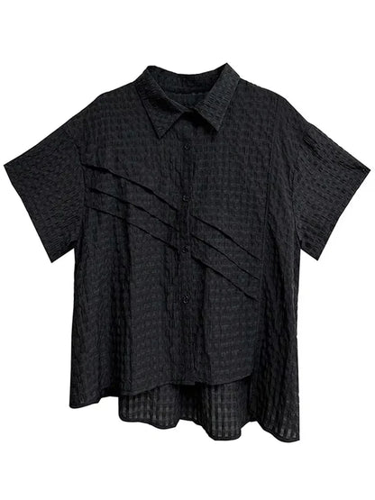 XITAO Asymmetric Patchwork Shirt Casual Short Sleeve Turn-down Collar Solid Color Loose Fitting Summer Female Blouse ZMY1052
