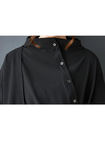 XITAO Button Half High Collar Vintage Blouse Irregular Solid Color Fashion Slimming All-match Loose Casual Female Shirts ZMY1406