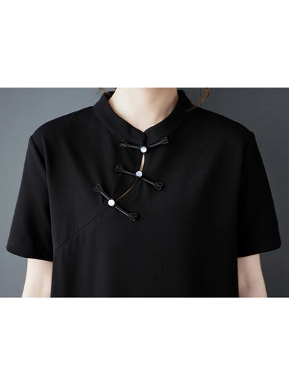 XITAO Irregular Patchwork Half Sleeve Dress Casual Short Sleeve A-line Chinese Style Elegant Fashion Spring Women Dress GYX1547