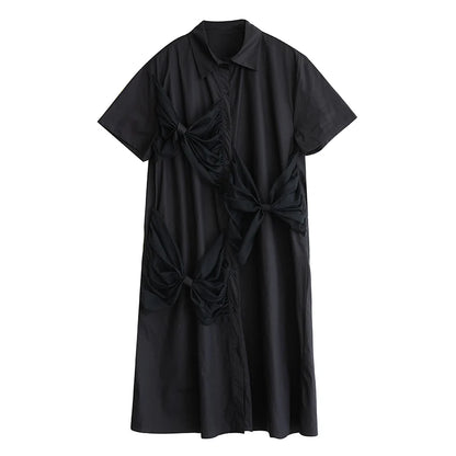 XITAO Patchwork Mesh Single Breasted Dress Turn-down Collar Half Sleeve Leisure New Arrival Sweet Simple Women Dress GYX1565