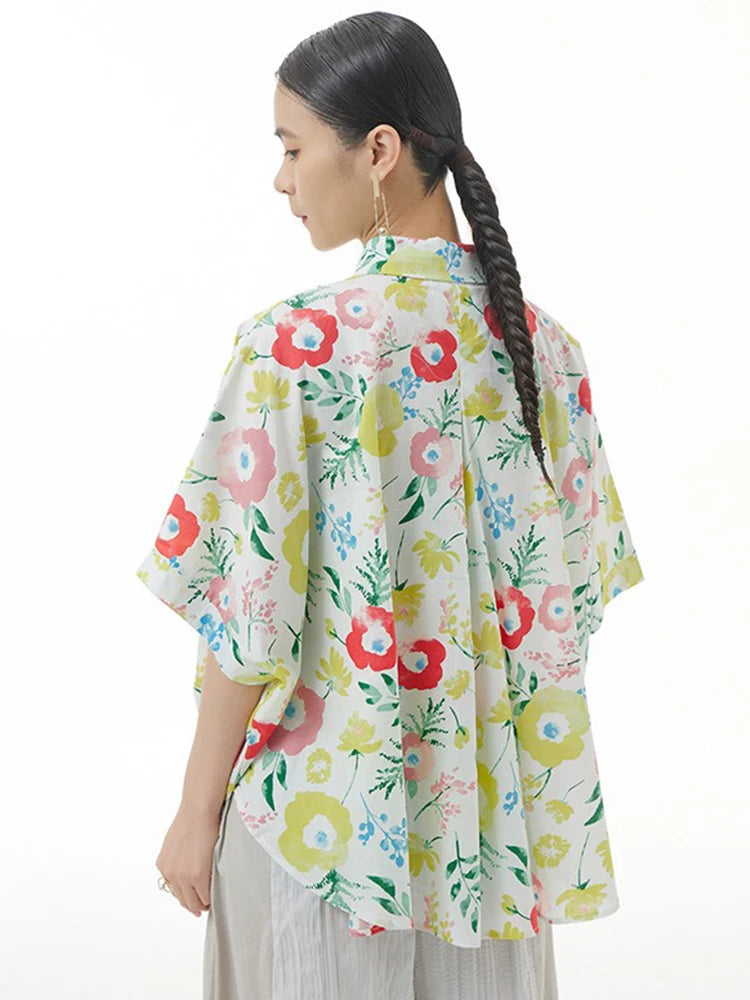 XITAO Print Lapel Single Breasted Shirt Casual Short Sleeve Turn-down Collar New Loose Fitting Flower Women Blouse GYX1615