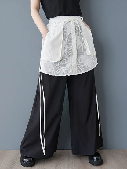 XITAO Patchwork Mesh Contrast Color Pant Casual Loose Wide Leg Fitting New Pocket Fashion Lace Spring Female Pant GYX1586