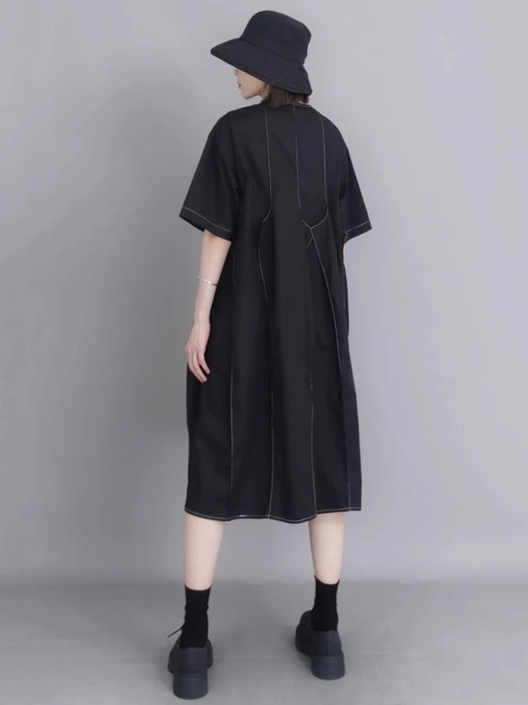 XITAO Solid Color O-neck Simple Dress Short Sleeve Slimming Patchwork Asymmetrical A-line Pullovers Summer Woman Dress ZMY1368
