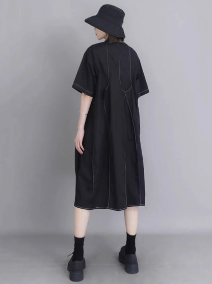XITAO Solid Color O-neck Simple Dress Short Sleeve Slimming Patchwork Asymmetrical A-line Pullovers Summer Woman Dress ZMY1368
