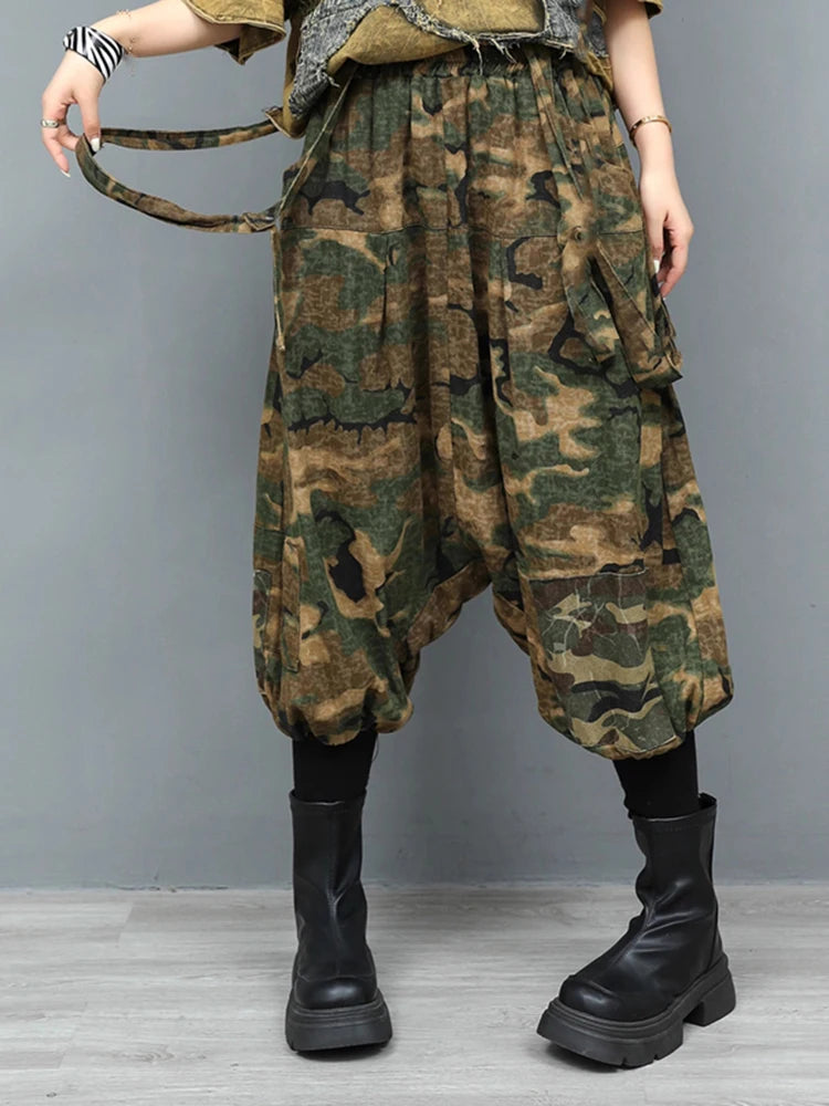 XITAO Pocket Patchwork Denim Sets Sleeveless V-neck Elastic Waist Loose Casual Two-piece Personality Summer Woman Sets GYX1665