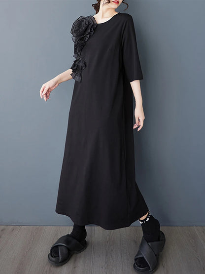XITAO Flower Patchwork Loose Female Dress Vintage Solid Color Temperament Elegant Women Simple Irregular Casual Dress ZMY1064
