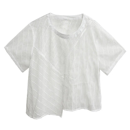 XITAO Loose Sheer Mesh T-shirt Solid Color Simplicity All-match Short Sleeve Casual Loose Summer Women New Top ZY8869