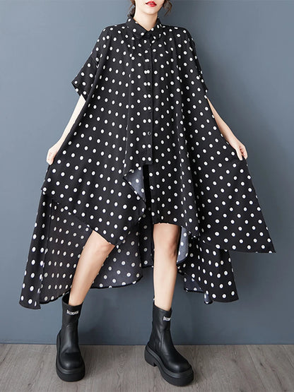XITAO Polka Dot Irregular Lapel Dress Casual Loose Fitting Turn-down Collar Fashion European Style Summer Women Dress GYX1544