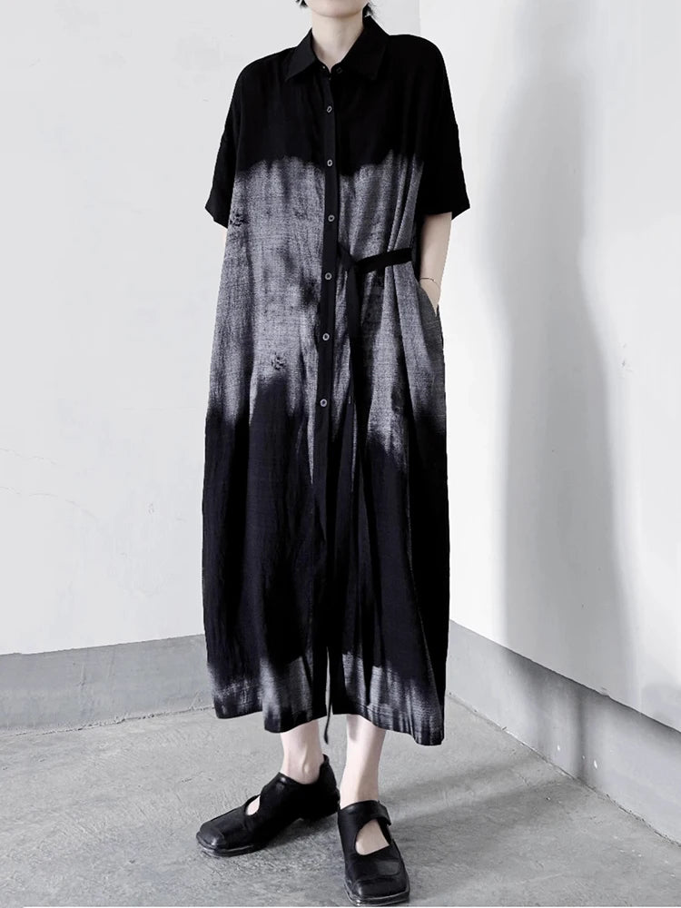XITAO Casual Contrast Color Dress Personality Button Women Summer Simple Short Sleeve Slimming Loose Shirt Dress ZMY1141