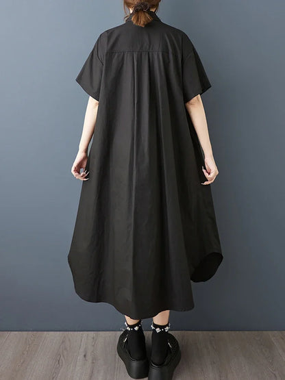 XITAO Patchwork Pocket Contrast Color Dress Turn-down Collar Single Breasted A-line Loose Fitting Simple Summer Dress ZMY1371