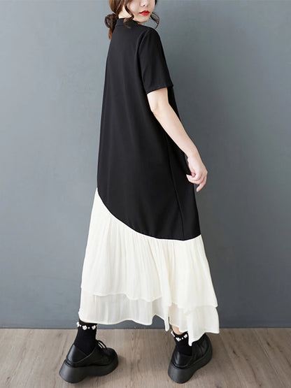 XITAO Irregular Patchwork Half Sleeve Dress Casual Short Sleeve A-line Chinese Style Elegant Fashion Spring Women Dress GYX1547