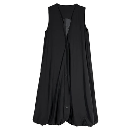 XITAO V-neck Single Breasted Dress Sleeveless Casual Solid Color A-line Leisure Fashion Elegant New Arrival Spring Dress HQQ2450