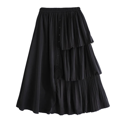 XITAO Irregular Button Elastic Waist Skirt Casual A-line Solid Color New Arrival Loose Comfortable Patchwork Women Skirt GYX1624