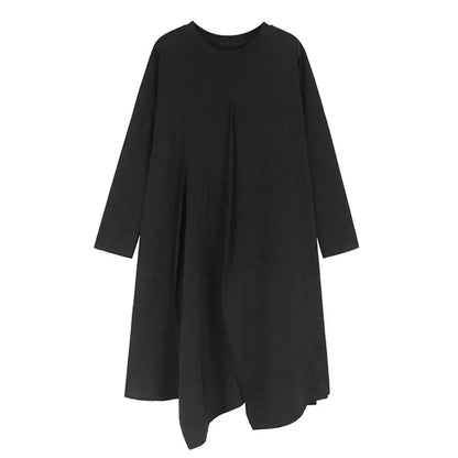 XITAO Gauze Patchwork Pocket Dress Solid Color O-neck Long Sleeve Pullover Loose Casual Slimming Dresses 2025 Spring New GJ1098