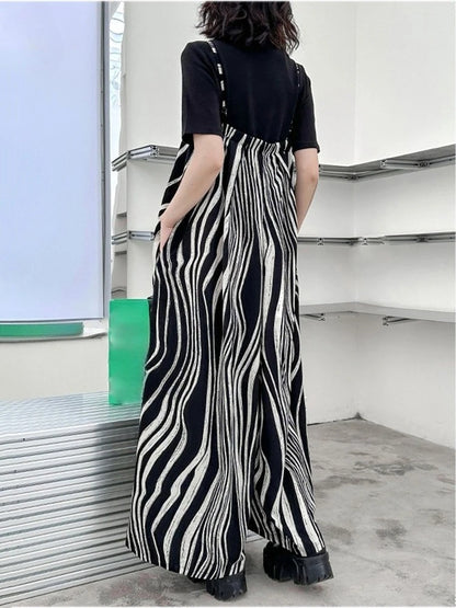 XITAO Loose Striped Pocket Jumpsuits Print Spaghetti Strap Personality Simple Casual Slimming Summer Woman Jumpsuits GYX1654