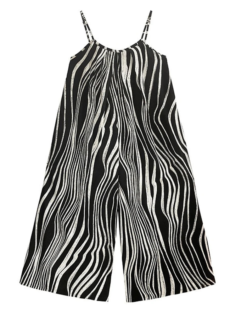XITAO Loose Striped Pocket Jumpsuits Print Spaghetti Strap Personality Simple Casual Slimming Summer Woman Jumpsuits GYX1654
