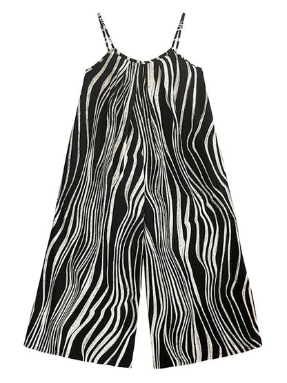 XITAO Loose Striped Pocket Jumpsuits Print Spaghetti Strap Personality Simple Casual Slimming Summer Woman Jumpsuits GYX1654