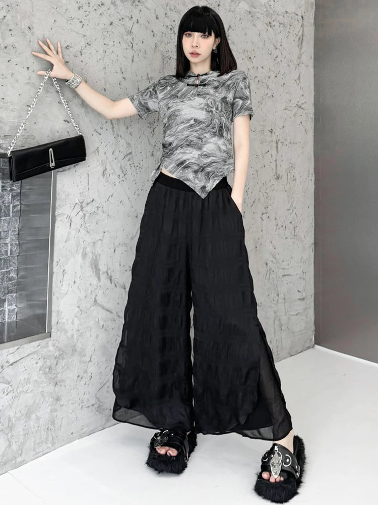XITAO Pleated Elastic Waist Pant Casual Loose Fitting Solid Color Simple Wide Leg New Arrival Summer Women Pant ZMY1075