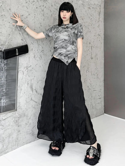 XITAO Pleated Elastic Waist Pant Casual Loose Fitting Solid Color Simple Wide Leg New Arrival Summer Women Pant ZMY1075