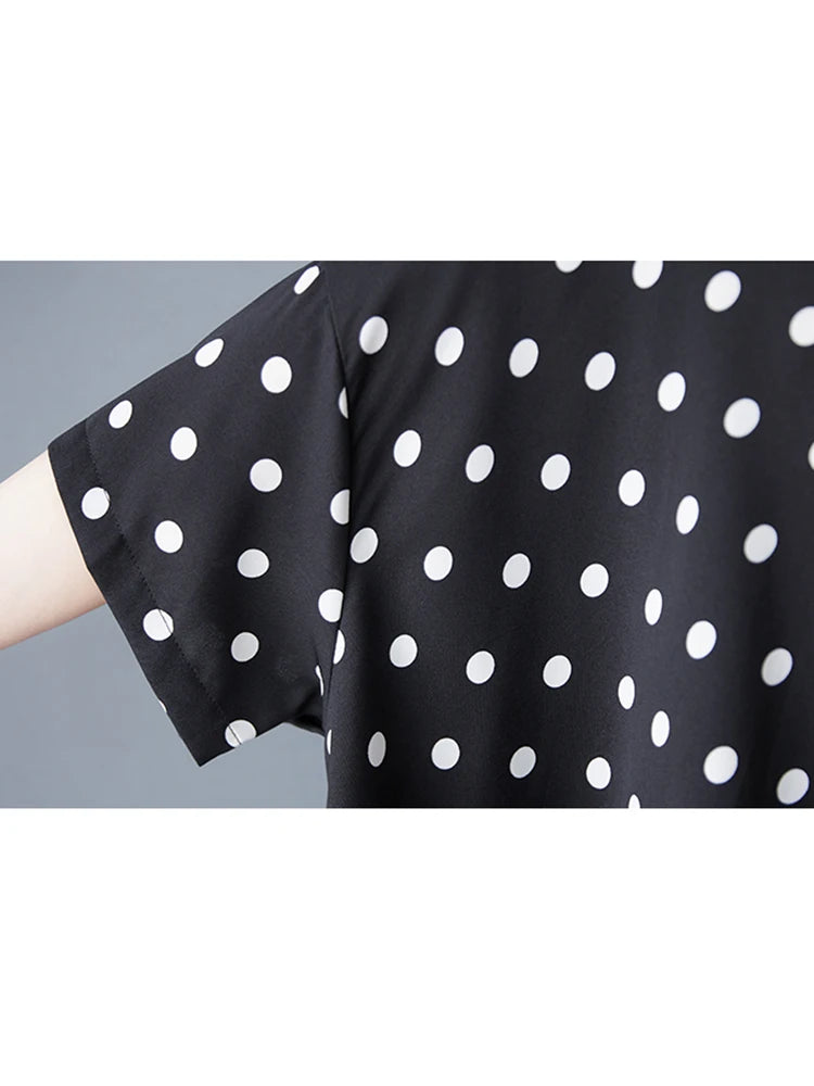XITAO Polka Dot Irregular Lapel Dress Casual Loose Fitting Turn-down Collar Fashion European Style Summer Women Dress GYX1544