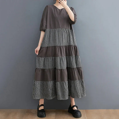 XITAO Vintage Style Fashion Temperament Dress Appear Thin Summer Minority Loose Elegant Solid Color Casual Dress HQQ0464
