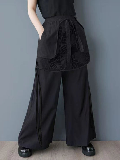 XITAO Patchwork Mesh Contrast Color Pant Casual Loose Wide Leg Fitting New Pocket Fashion Lace Spring Female Pant GYX1586